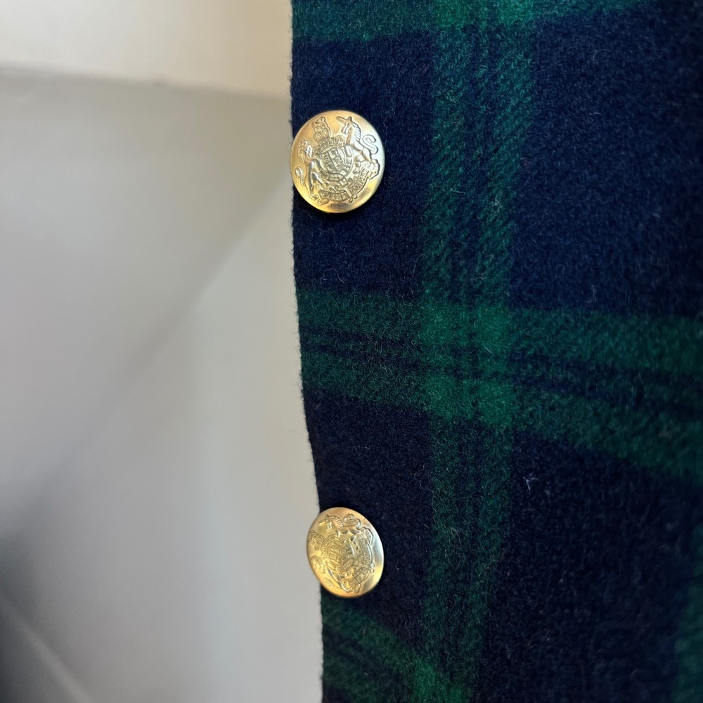 J.Crew Plaid Schoolboy Blazer Size 10 Green Navy Wool Blend Crest Button Preppy - Picture 7 of 9